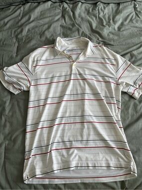 Nike Golf White Polo with Red, Blue and Black Stripes